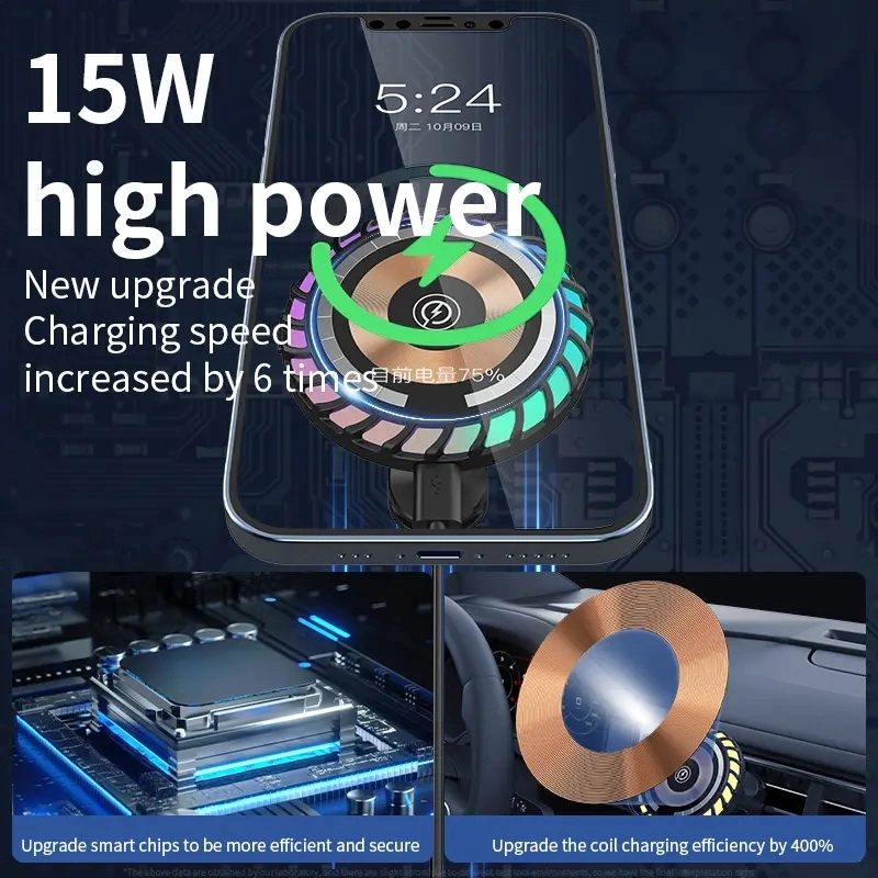 15W carregador magneto rápida montagem para automóvel suporte magnético de carregamento sem fios coloridos Carregamento sem fios carro titular de telefone para telefone