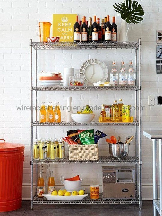 5-Tire Heavy Duty Wire Shelving Rack with Wheels in Chrome for Kitchen and Restaurant