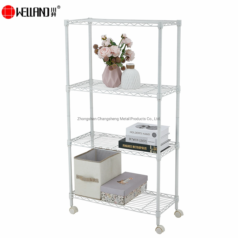 New Design Moving 4 Tiers Light Duty Storage Adjsutable Metal Wire Shelving Unit