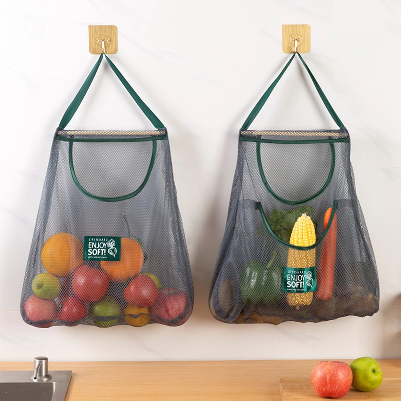 Malha multifuncional Verde Bolsa de armazenamento de vegetais de fruta Portátil pendurar Shopping Saco para compras de cozinha