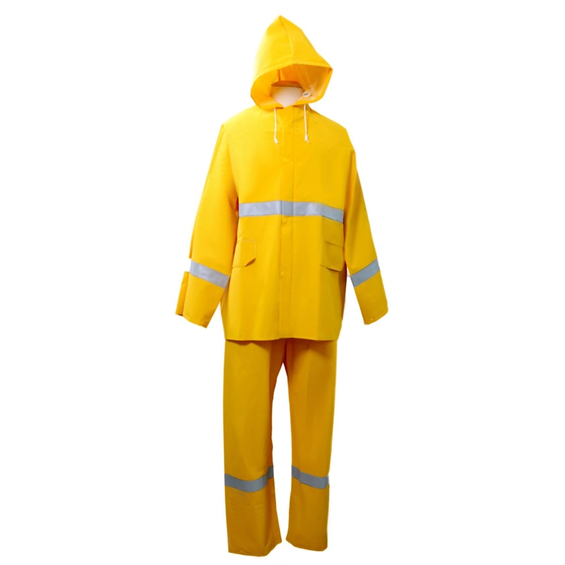 Custom Logo Two Pieces Yellow PVC Polyester High Visibility Reflective Rainsuit Waterproof Oil Chemical Resistant Men Raincoats