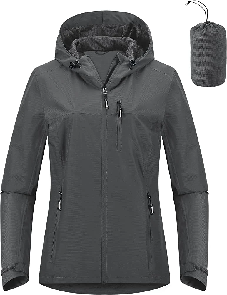 La lluvia Packable mujeres chaqueta impermeable ligero exterior impermeable con Capucha Chaqueta Moto ciclismo