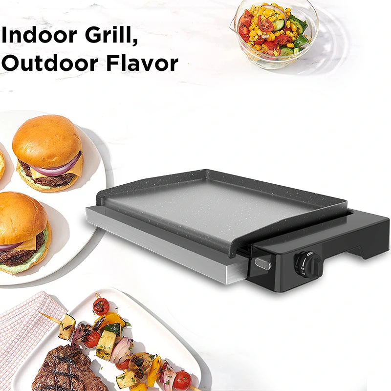 Griddle Electric Grill Table Grill Kitchen Appliances Portable Electric Flat Grill Top Barbecue Grill with Side Cooker