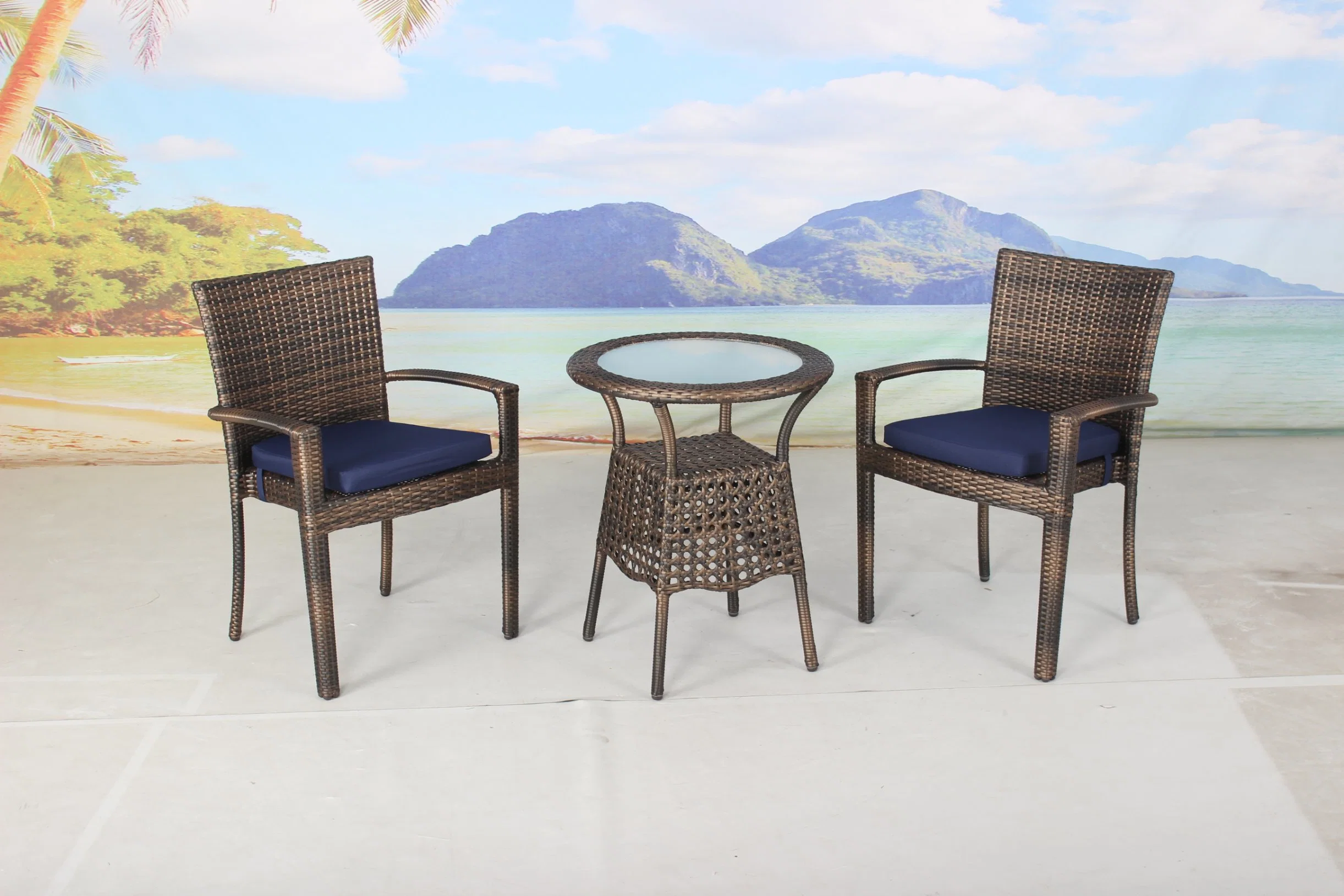 China 3 piezas exterior PE Rattan Jardín Muebles conjunto de mesa Silla apilable