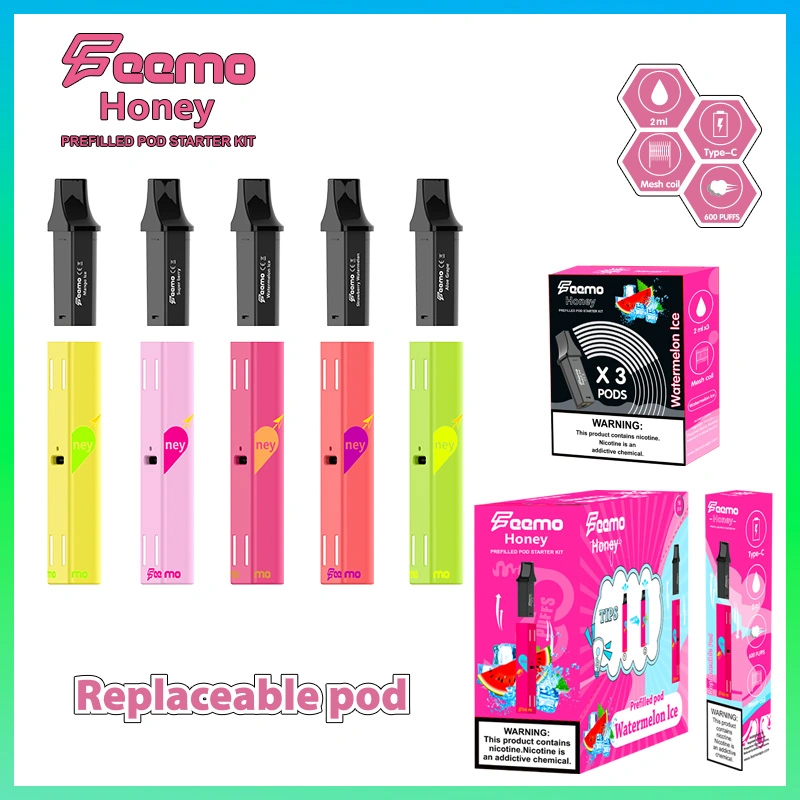 أطقم Vape E-Cigarette من Feemo يمكن التخلص منها بالعسل الأبخرة سعة 2 مل مع TBD