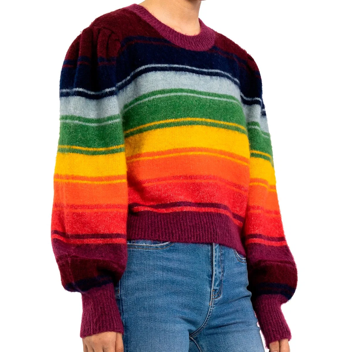 Autumn Winter American Vintage Knit Top Rainbow Stripe Women Crop Sweater