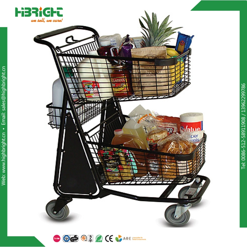 Supermarket Double Layer Basket Grocery Shopping Cart