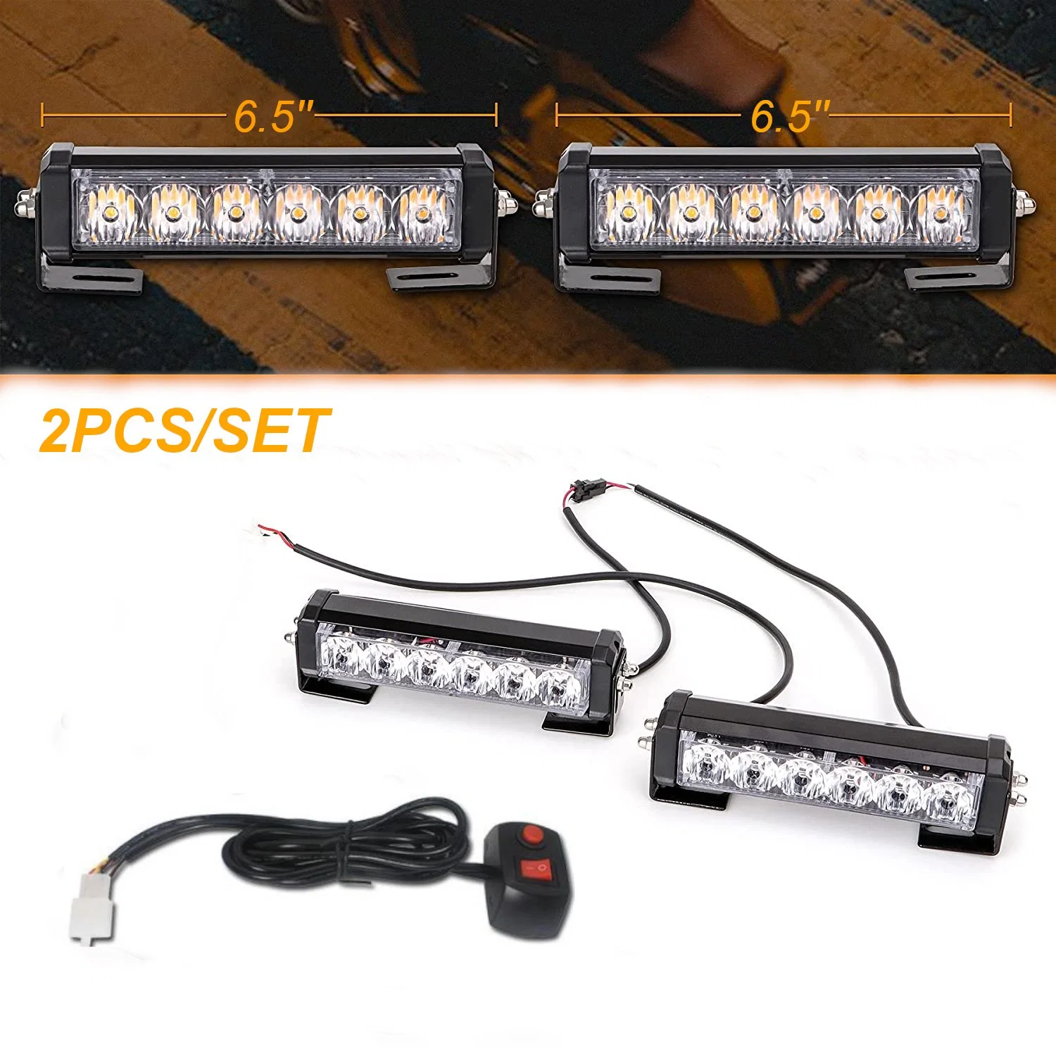 12 LED Automotive Front Grille Luz de advertencia de destello estroboscópico de LED Lámpara de funcionamiento de barra de día 12-24V ámbar y blanco Color para Coche y camión