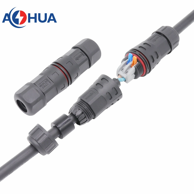 IP 67/IP68 3pin Screwless Connector M25 L Stright Type 2 Ways Waterproof Cable Connector Lever Nut Wire Conductor Quick Terminal Block 3 in 3 out Wire Connector