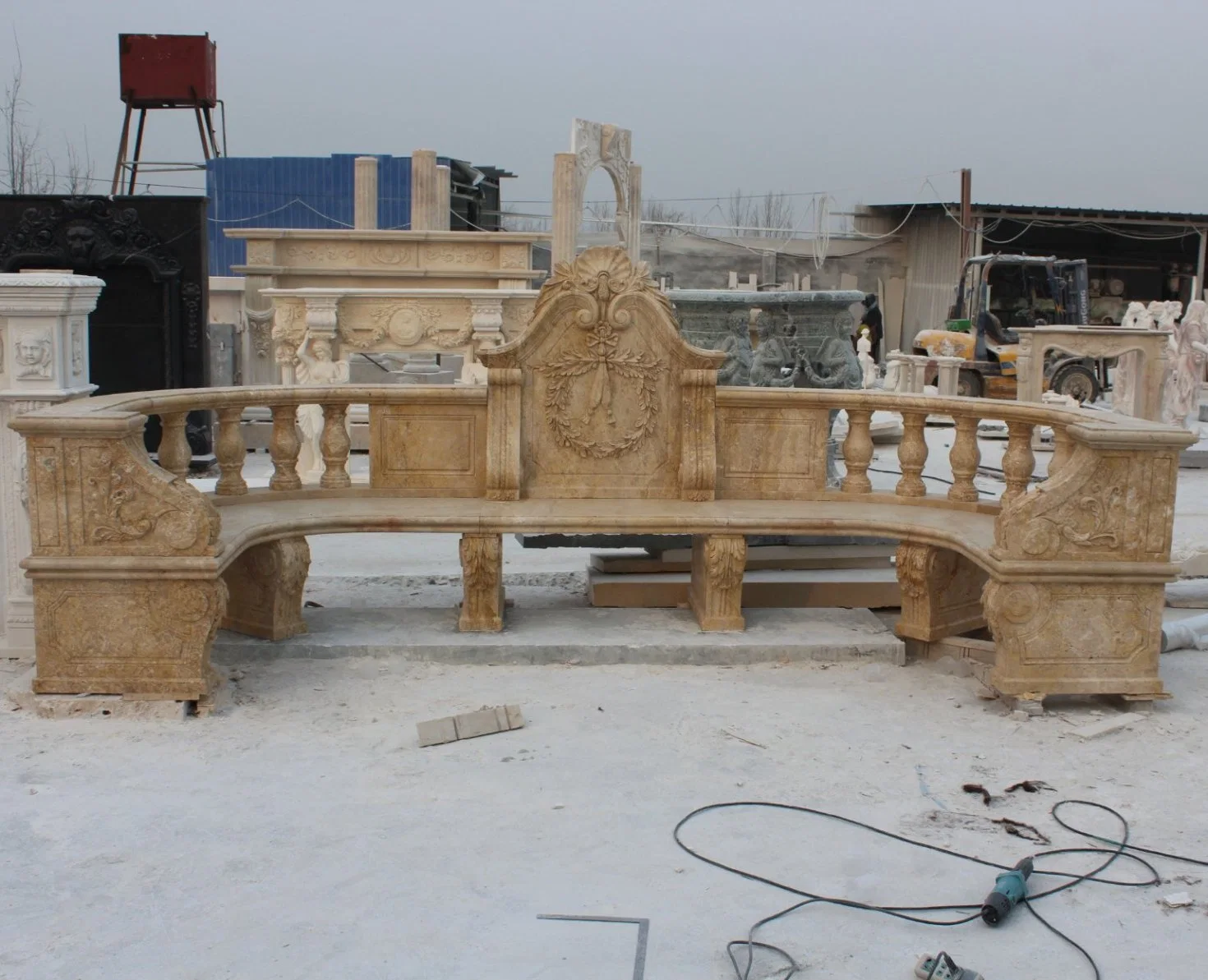 Antique Large Outdoor Beautiful Long Chair Marble Bench Sculpture (SY-T010)