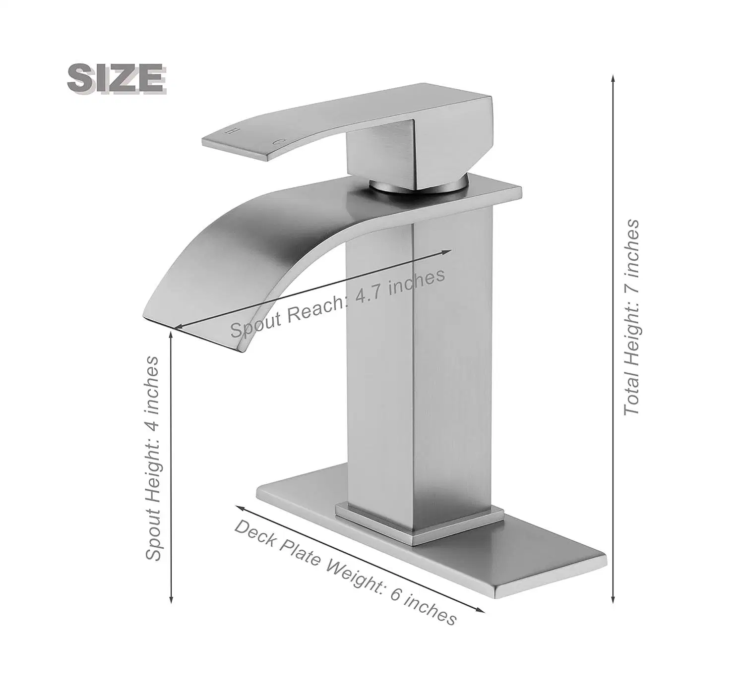 Waterfall Single Hole Bathroom Faucet, Single Handle Bathroom Sink Faucet Brushed Nickel with Pop up Drain Assembly and Deck Plate for Sink 3 Hole Installation