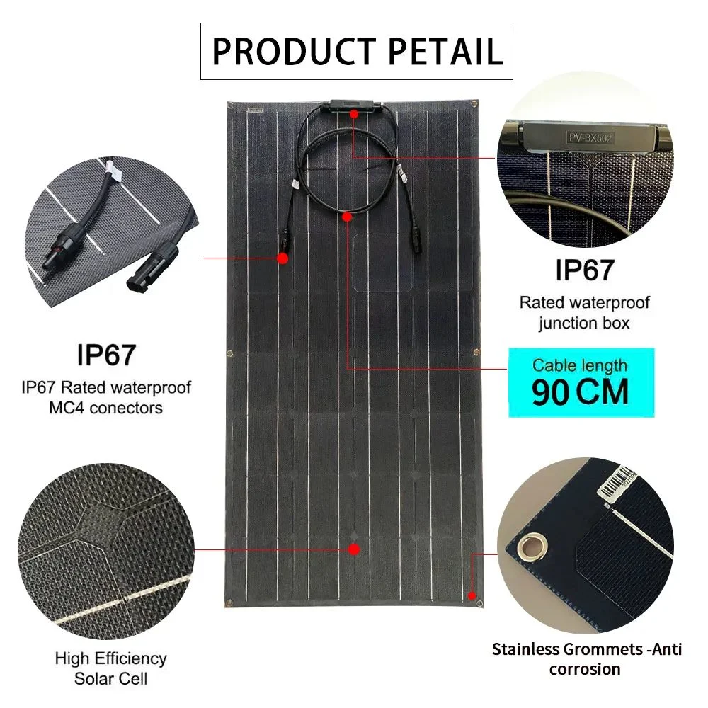 Durable Semi Flexible Solar Panels Outdoor 100W 150W 200W ETFE Car Solar Panel PV Modules for Yacht Solar Panel Price Battery