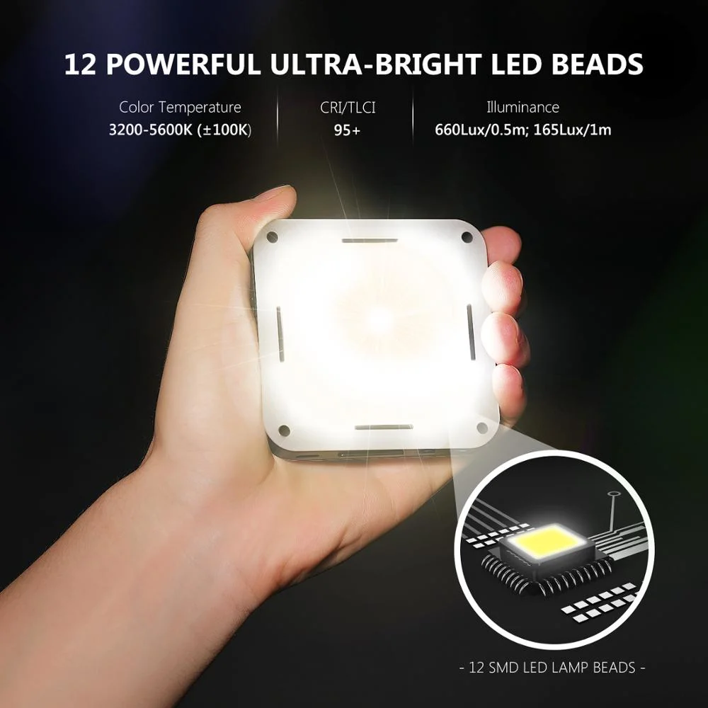 Lámpara de vídeo LED Neewer Mini de bolsillo en la cámara de 12 piezas Iluminación LED CRI 95+ con batería integrada Hot Shoe Adaptarse