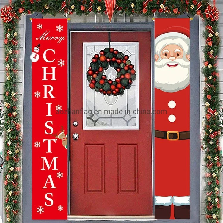 New Christmas Porch Banner Curtain Hanging Fabric Plaid Decoration Flag Hanging Decoration Door Banners