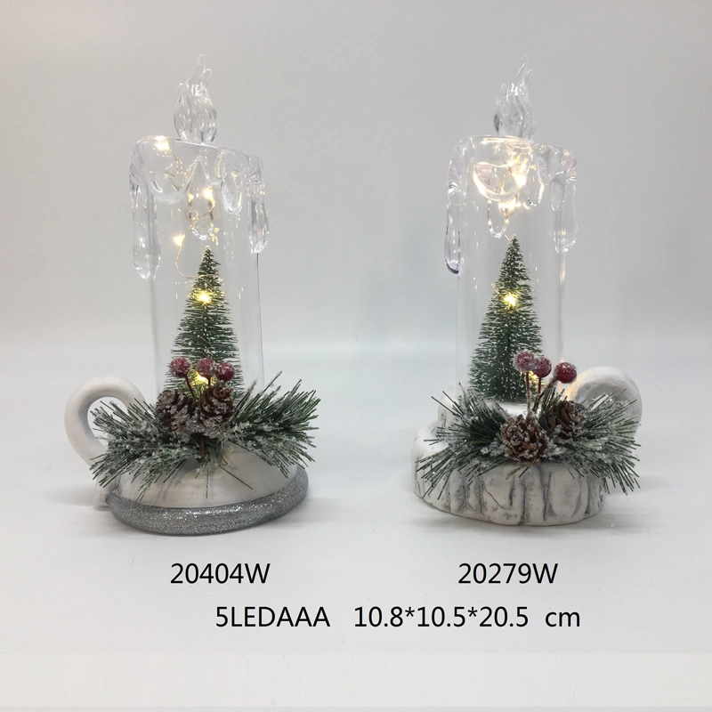 Ceramic Santa & Snowman in Crystal Candle Design LED Lighting Crafts in 2 Color Assortment for Christmas Decoration