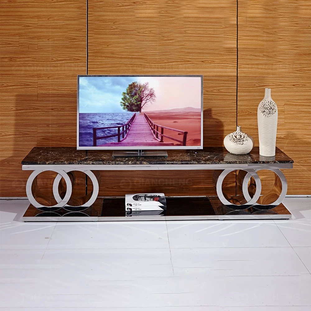 Modern Furniture Marble Golden Silver Stainless Steel TV Stand