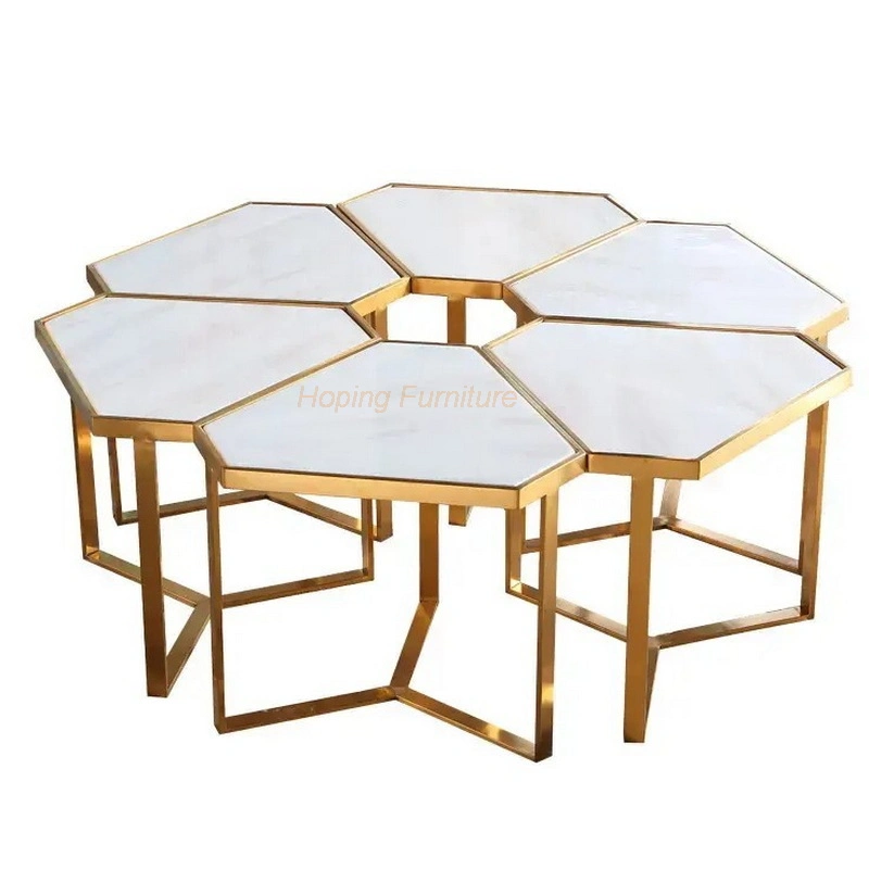 Modern Hotel Furniture Marble Top Stainless Steel Golden Coffee Side Table Indoor Table