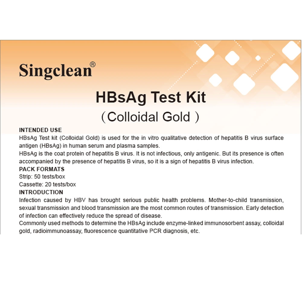 Kit de análisis rápido y rápido de antígenos de VHB de sangre de varias especificaciones SingClean (Oro coloidal) para la infección por VHB