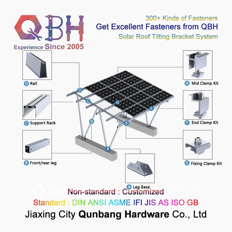 Qbh Customized Civil Commercial Industrial Solar Power Energy System Object Roofing Roof Sloping Tilting Mounting Bracket Rack Stand for Photovoltaic PV Panel