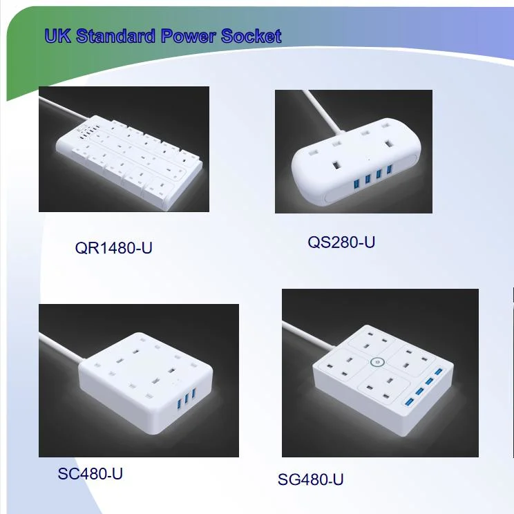 6 toma de extensión de protector de sobrevoltaje BS con 8 USB Puertos