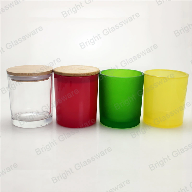 10oz Best Seller Colorful Glass Candle Jar with Wooden Lid for Decoration