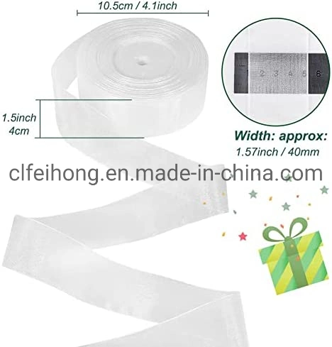 Factory OEM Polyester Colorful Organza Ribbon Eco Friendly Plain Sheer Organza Ribbon Roll for Gift Packing Christmas Festival Shoe Hair Accessories White Color