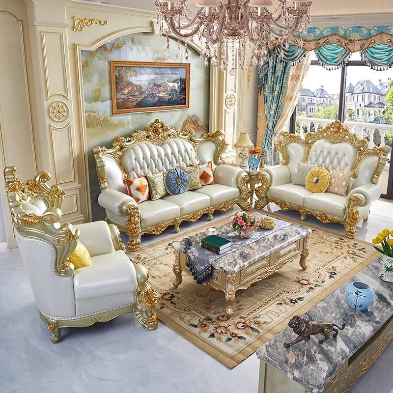 Luxury European Royal Living Room Lounge Golden Sofa