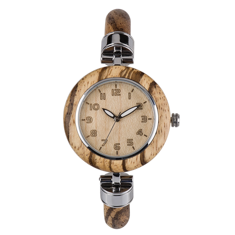 Round Shape Wood Bezel Quartz Watch Women Special Design Private Label Logo Watch for Ladies