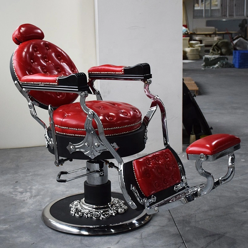 Antique Style Red Silver Barber Shop Hair Styling Chair Salon Barber Chair for Sale