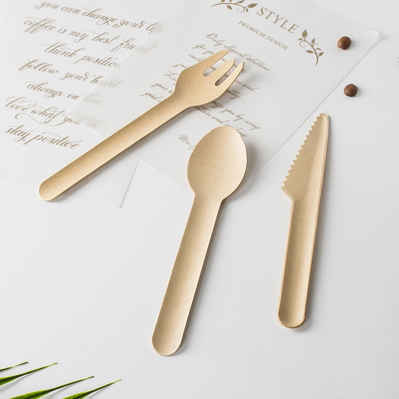 Food Grade Compostable 16cm Paper Cutlery Utensils Disposable Paper Cutlery Set