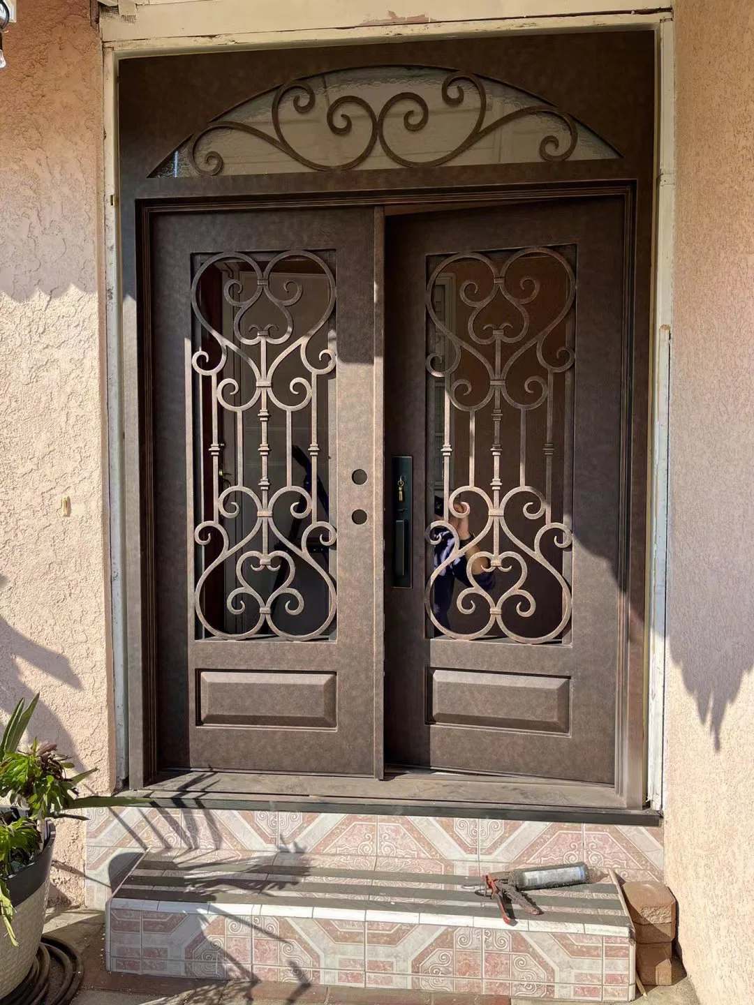 Luxury Residential Entry Doors Black Security Front Door Iron Wrought with Shipping Prices