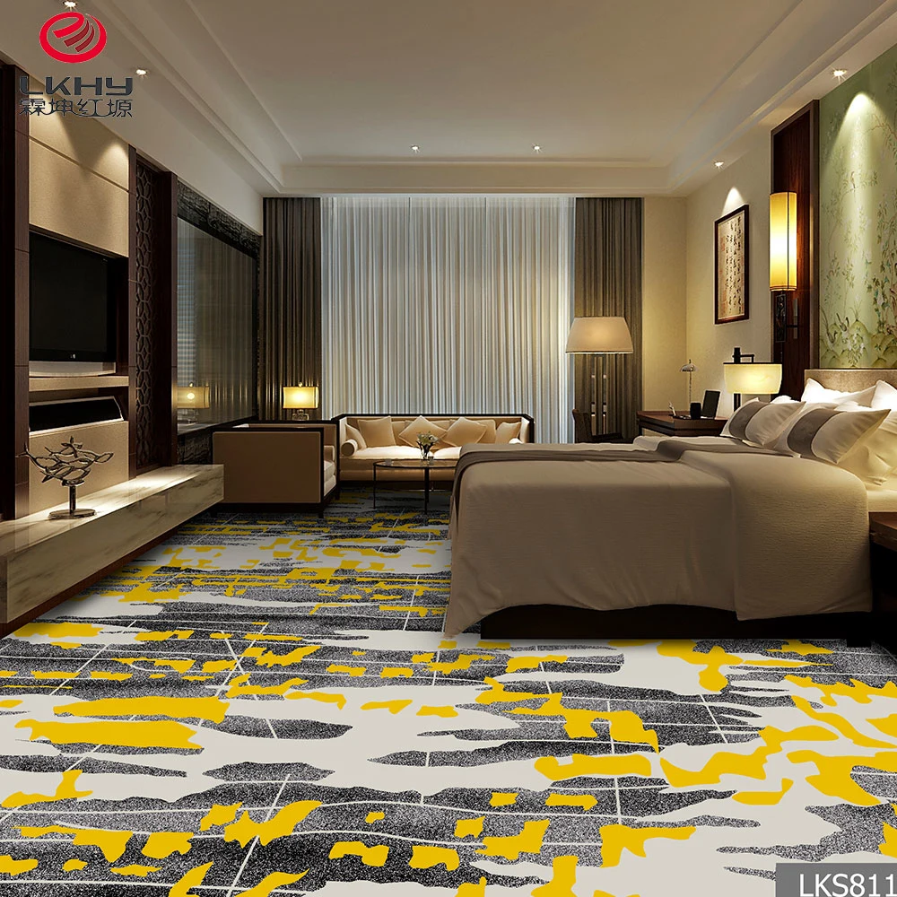 Chin Carpet Factory Nylon Printed Floral Pattern Carpet Roll Fancy Gold & Blue Printed Fireproot Banquet Room Hotel Carpet Hotel Room Carpet Home Carpet