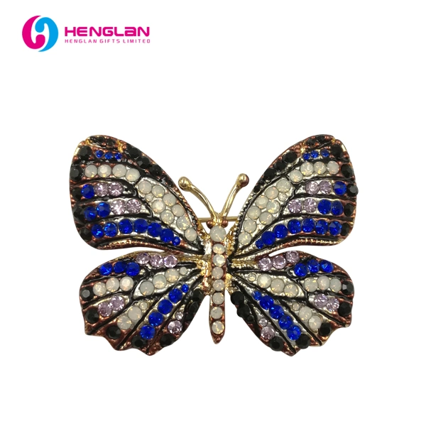 Factory Custom Made 3D Rhinestone Metal Alloy Jewelry Manufacturer Customized High Quality Ornament Accessory Bespoke Wholesale Fashion Pretty Butterfly Brooch
