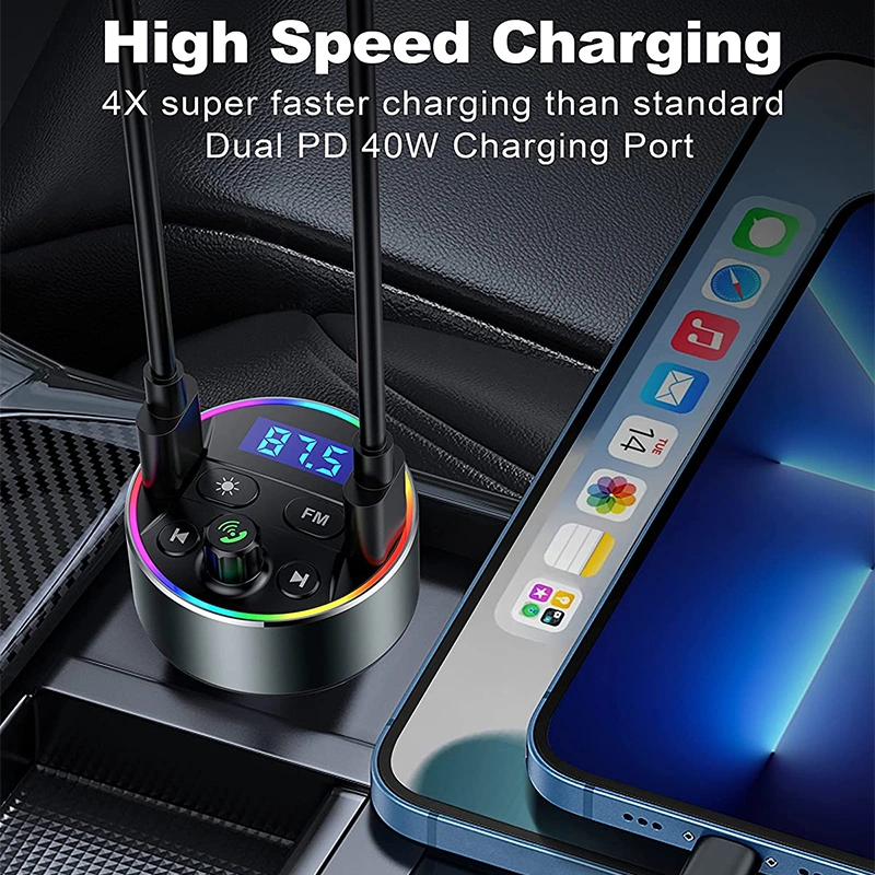 LED Display FM Transmitter Bluetooth Car Adapter Handsfree Kit Bt 5.0 2 Type-C Ports Charger Music Car MP3 Player