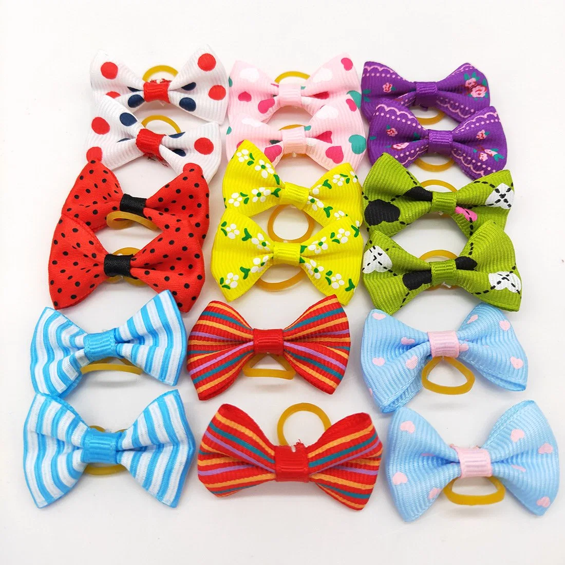 Cute Puppy Pet Grooming Products Handmade Pet Hair Accessories Bow Dog Bowknot Hair Bows with Clips Rubber Bands
