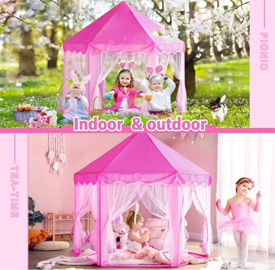 Girls Large Playhouse Play Tent with Star Lights Toy for Indoor and Outdoor Games