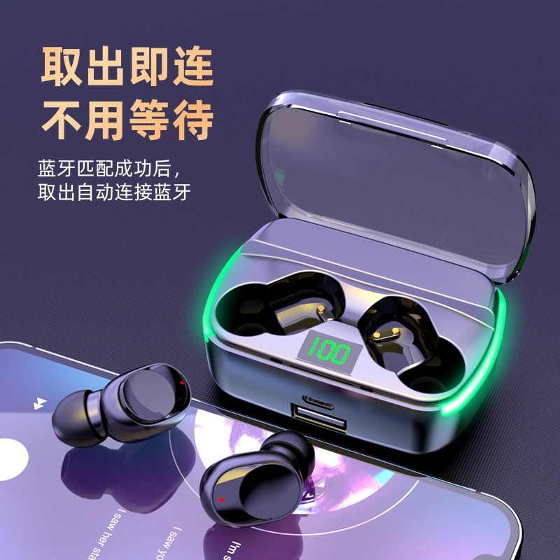 2023 auriculares inalámbricos inteligentes Potencia móvil pantalla digital inteligente con Clear Cover Green Light auriculares Bluetooth