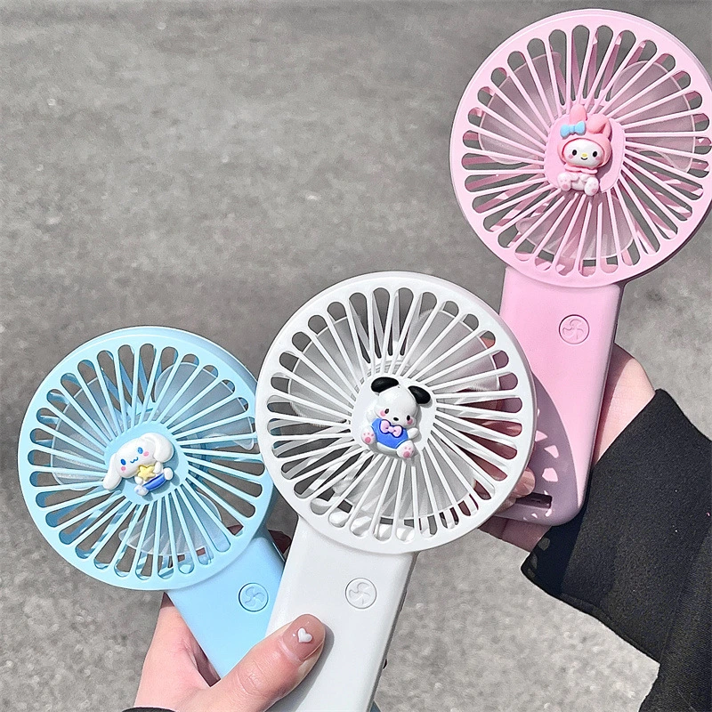 Ruunjoy Kawaii Sanrio Electric Fan Summer Cool Toy Anime Cartoon Cinnamoroll Kuromi Handheld USB Desktop Holder Portable Fan Gifts