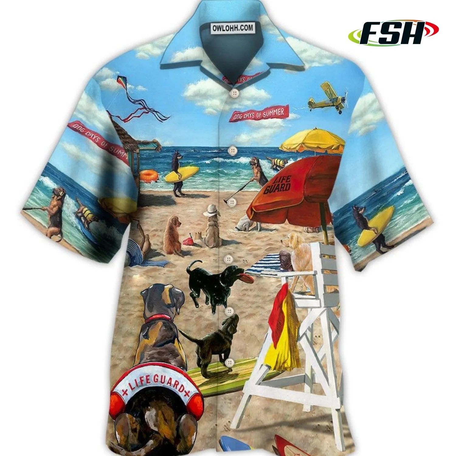 Men's Hawaiian Shirt Quick Dry Breathable Short Sleeves Dog Printed Summer