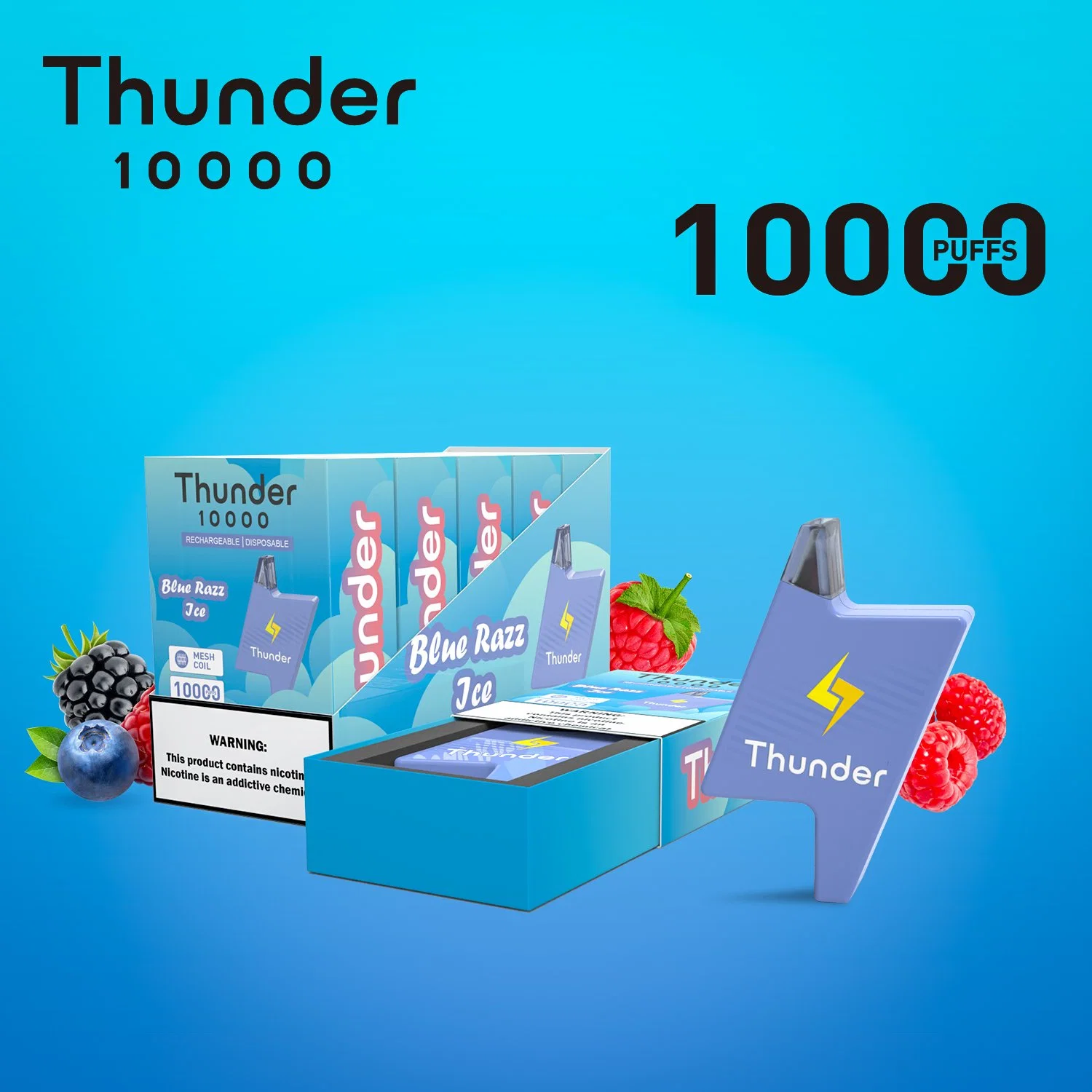 Оригинальный Mrvi Puff Thunder 10000 puffs Bar Puff 12000 Electronic Сигареты Бесплатная доставка одноразовые Вапсы в запасах Сетка 650 Аккумулятор для зарядки мАч