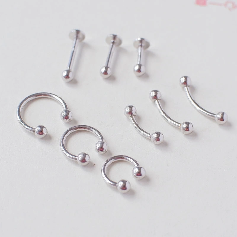 925 libras esterlinas de fondo plano de joyas de plata Anillo de labio de uñas labios uñas cejas nariz huesos del oído de bola de uñas Nail Arete body piercing Joyería