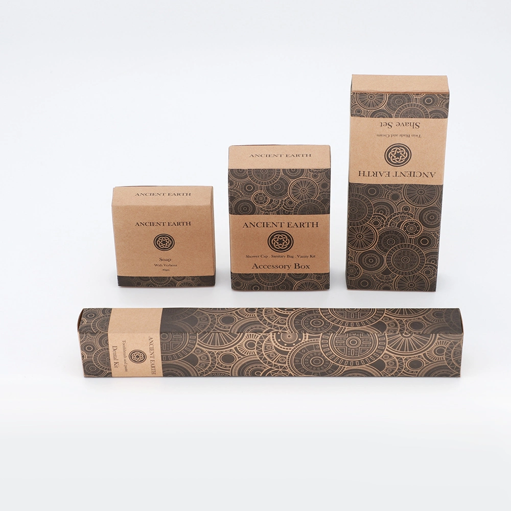 Disposable Eco Friendly Kraft Paper Box Hotel Guest Bathroom Toileteries Amenities Set