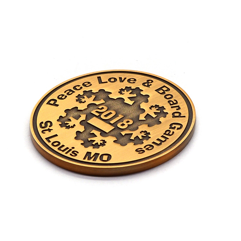 Factory Custom Made Gold Plated Sandblasted Metal Badge Manufacturer Customized Commemorative Alloy Emblem Bespoke Wholesale/Supplier Round Company Logo Souvenir Coin