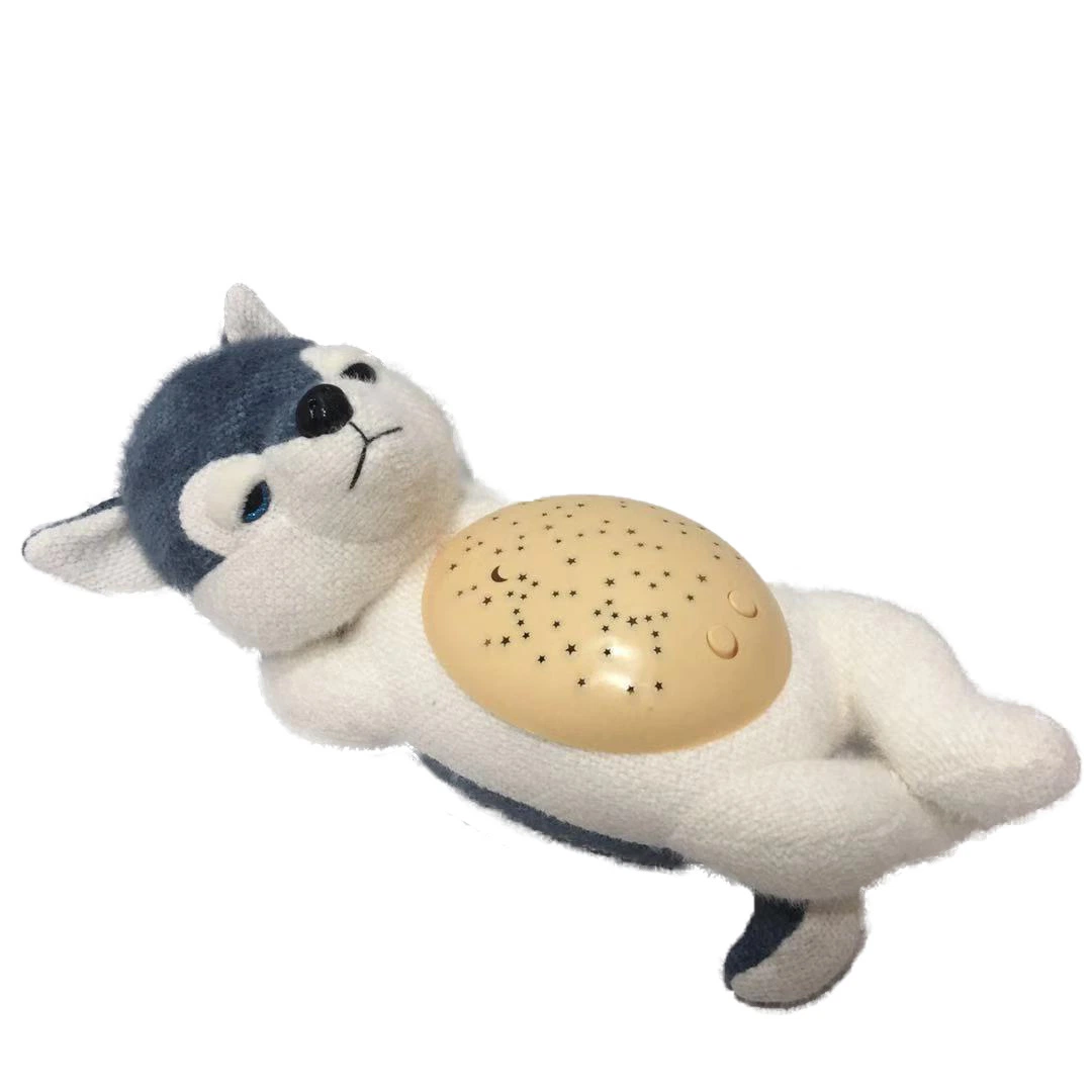 30 Cm OEM Wholesale Plush Husky Toy W/ Projection Children Toy Safe & Healing Baby Toy Gifts