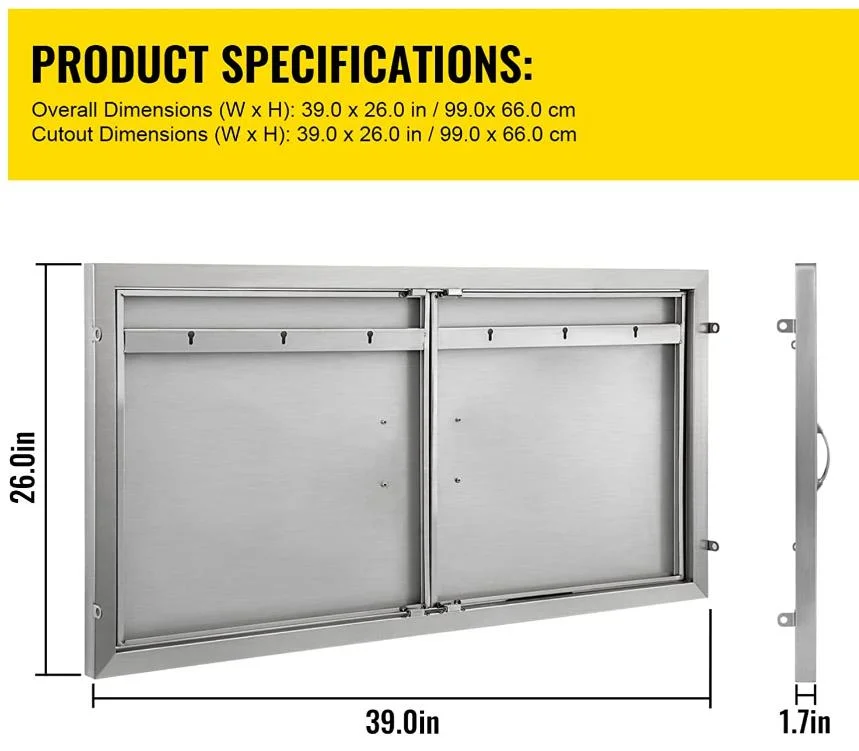 39W X 26h polegada dupla porta churrascos portas de cozinha exterior de aço inoxidável para Ilha churrascos Estação Grill gabinete externo