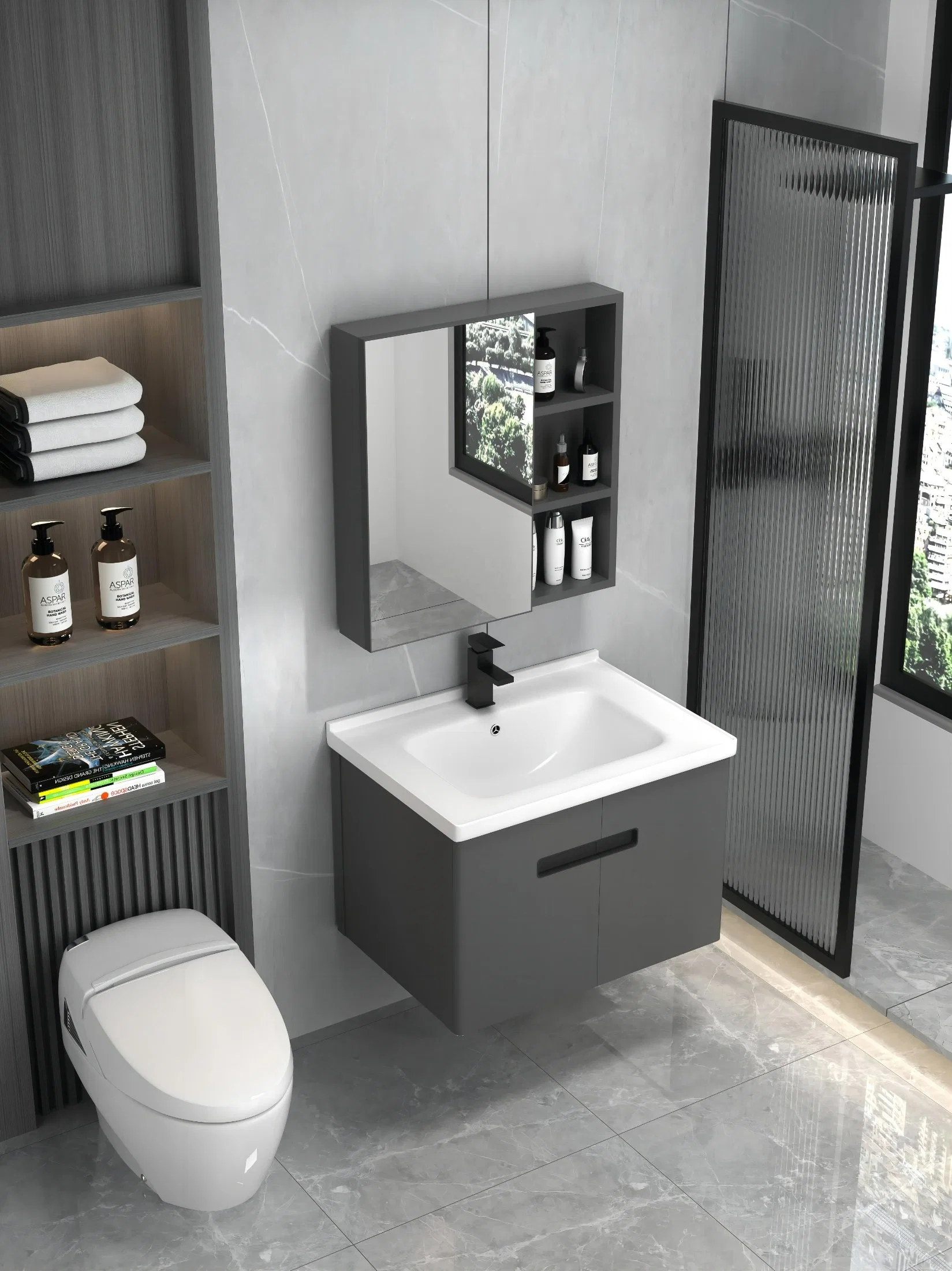 Modern Style Hot Selling Custom Home Sanitary Ware Vanity Bathroom Cabinet Furniture with Ceramic Basin