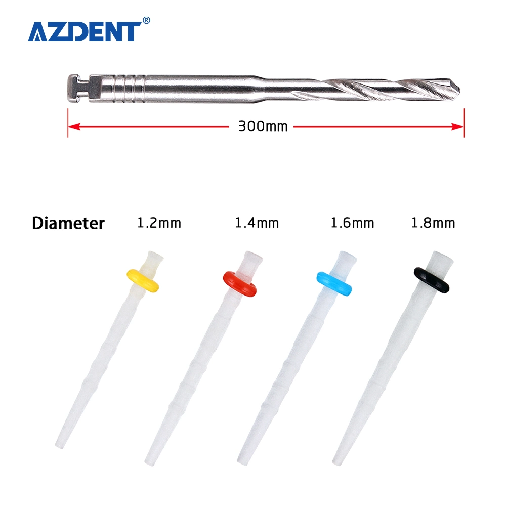 Azdent 1.2-1.8mm Dental Core Fiber Resin Post & 4PCS Dental Drills