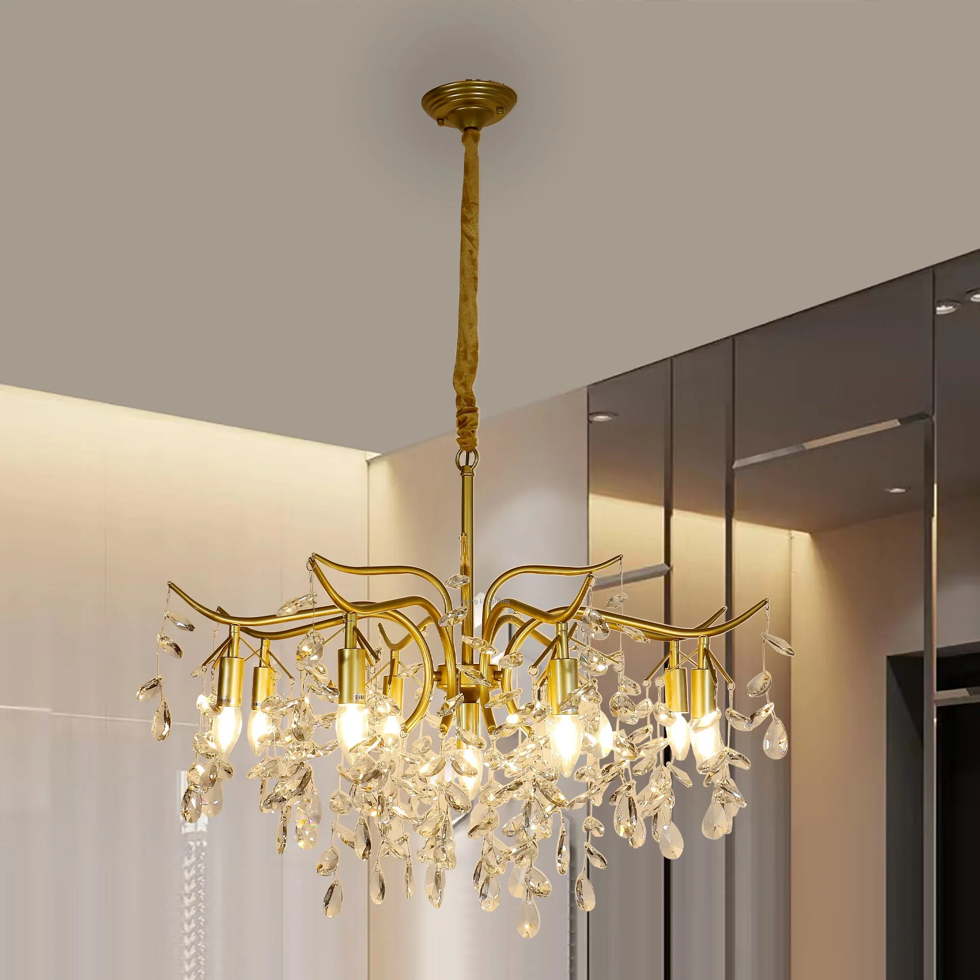 La luz de la luz de lámpara de araña de cristal americanos de lujo sencillo moderno francés europeo Salón Dormitorio Lámpara las lámparas de la rama del arte creativo de la luz colgante