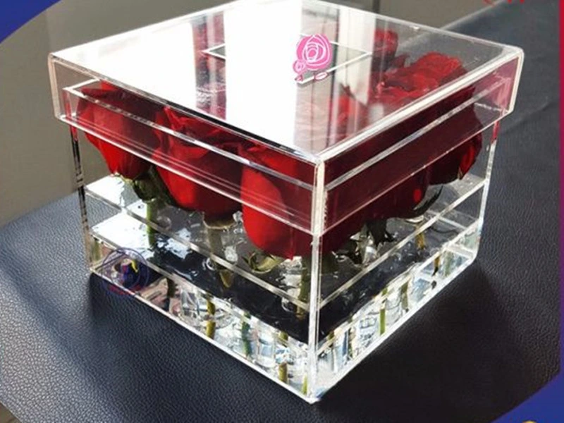 Startseite Dekoration Mini Klare Acryl Box Rose Blume Display Box