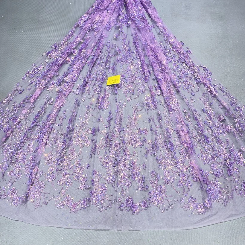 Elegant Purple Diamond Shine Embellished Glitter Dress Fabric